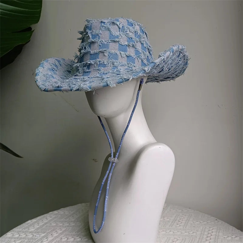 Prairie Sky Western Cowboy Hat – Soft Light Blue Checkered