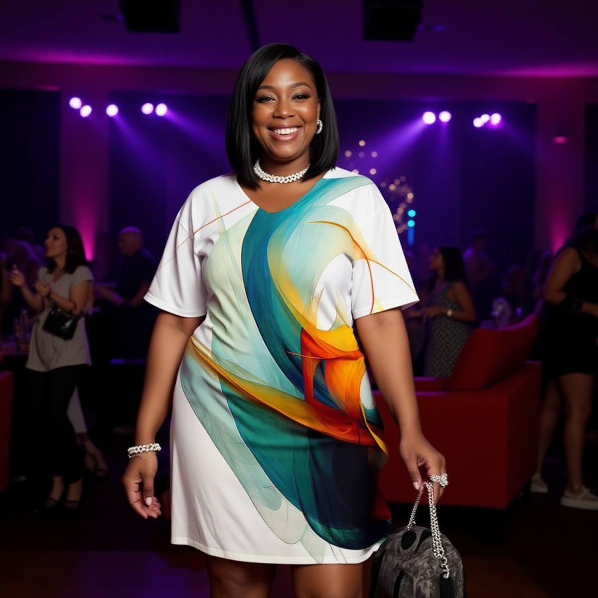 Women's Artistic Abstract V Neck Short Sleeve Dress|Plus Size