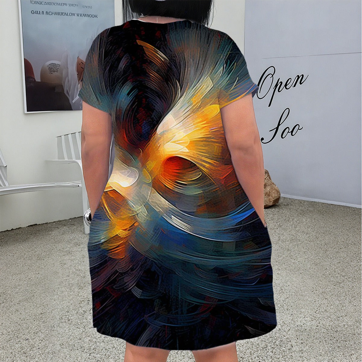 Women's Strike Of Color Abstract V-Neck Short Sleeve Dress|Plus Size