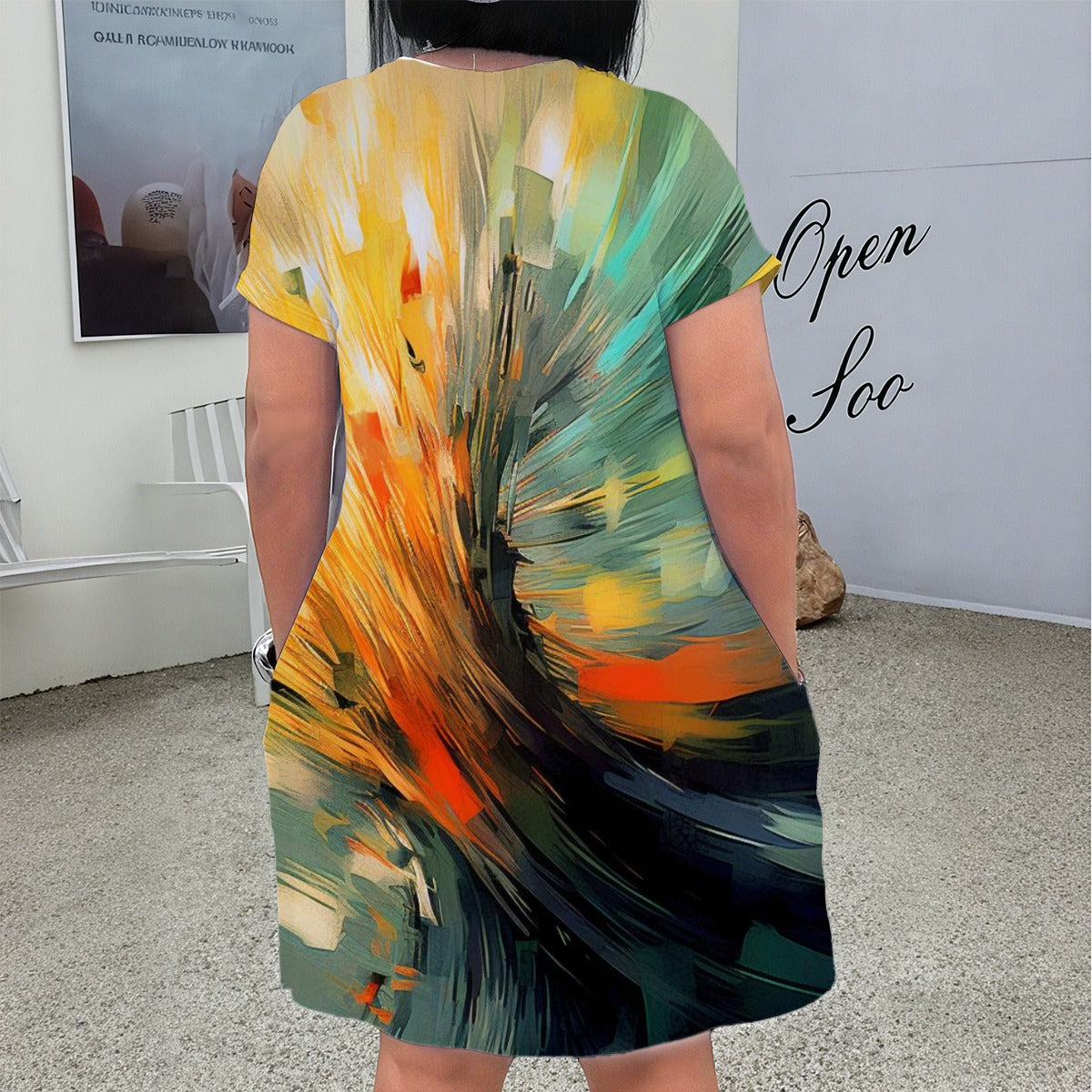 Women's Color of Abundance V-Neck Short Sleeve Dress|Plus Size