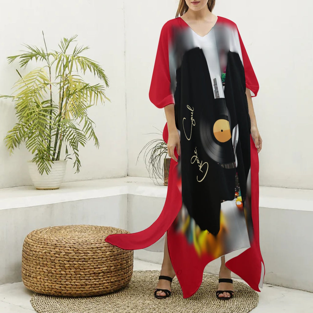 Kaftan – Red & Black Urban Jazzy Cityscape, V-neck Kaftan