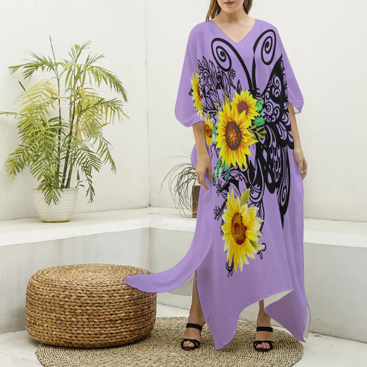 Kaftan Butterfly, Sunflowers Women's, V-neck