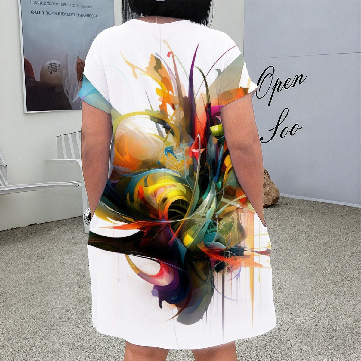 Women'S Multicolor Abstract V-Neck Short Sleeve Dress Bold Abstract
