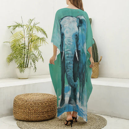Kaftan, Teal Women's V-neck, Majestic Animal Print