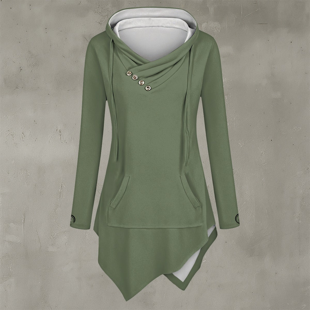 Women's Olive-Green Asymmetric Hem Hoodies