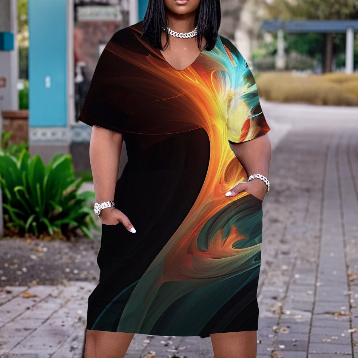 Women's Everyday Abstract V-Neck Short Sleeve Dress Plus Size