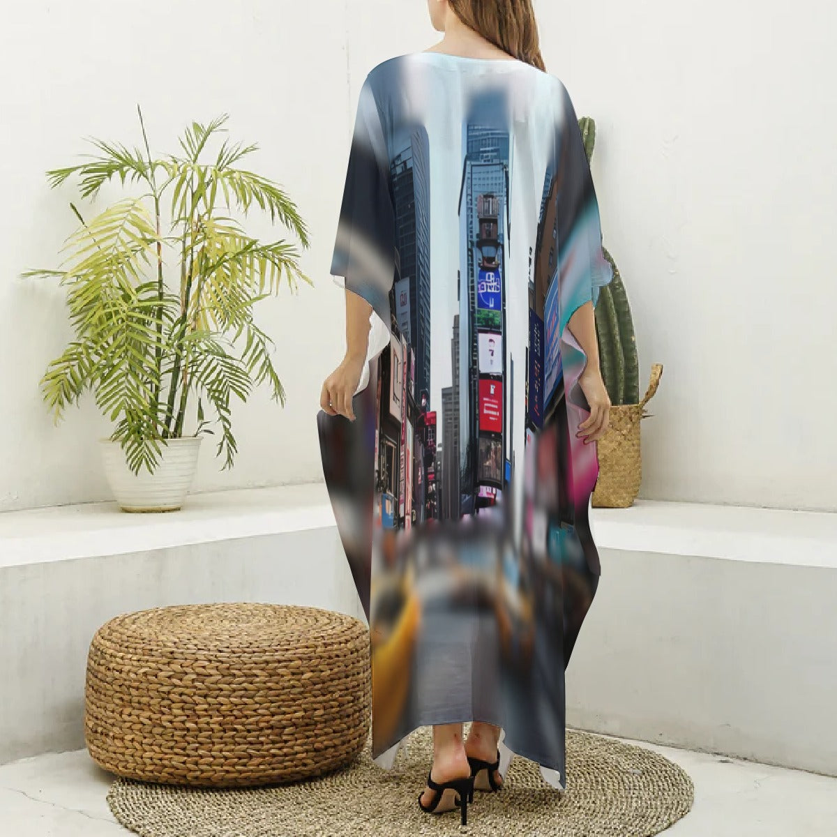 Kaftan, Cityscape – Blue/ Red  V-neck Kaftan Robe
