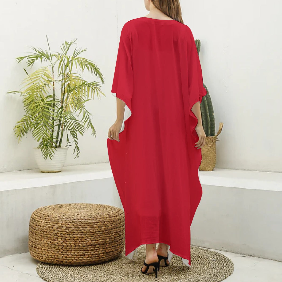 Kaftan – Red & Black Urban Jazzy Cityscape, V-neck Kaftan
