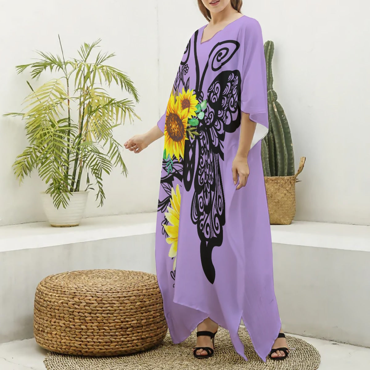 Kaftan Butterfly, Sunflowers Women's, V-neck