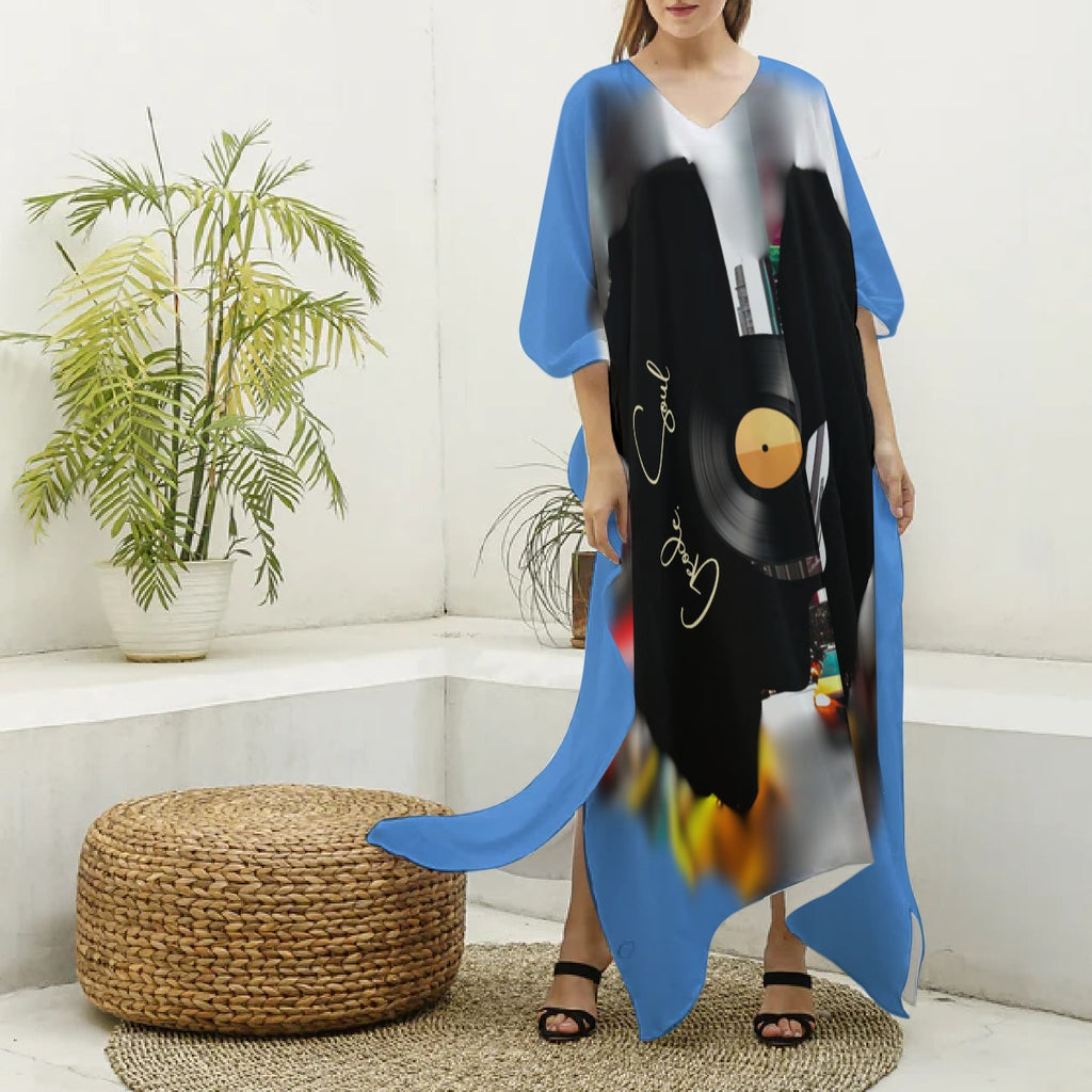 Kaftan – Blue & Black Urban Jazzy Cityscape V-neck Kaftan