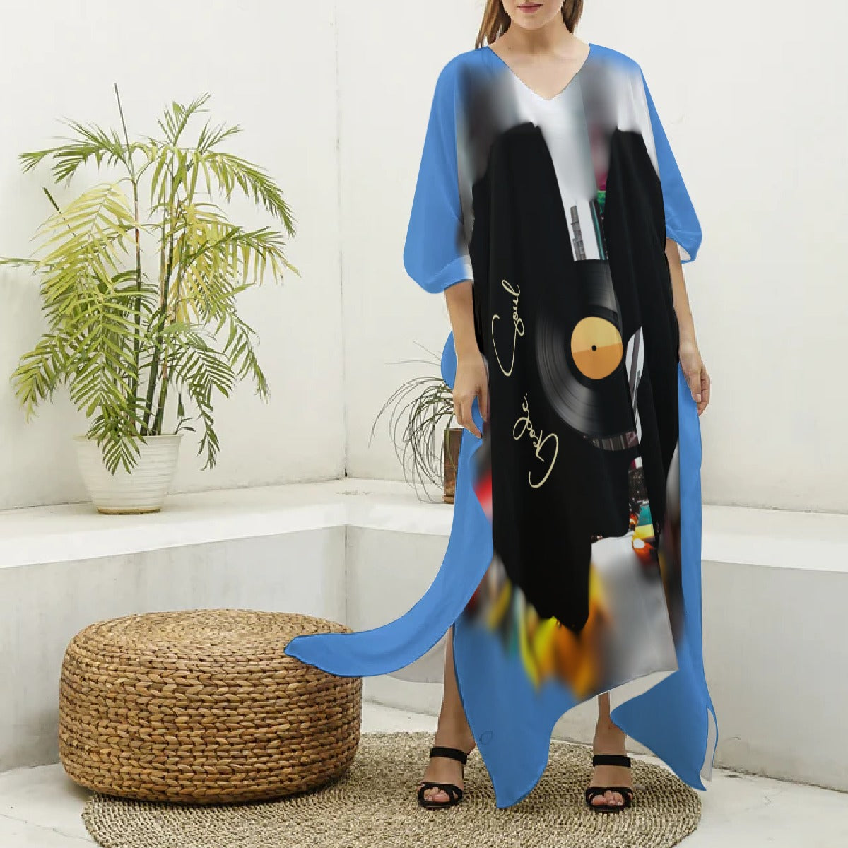 Kaftan – Blue & Black Urban Jazzy Cityscape V-neck Kaftan