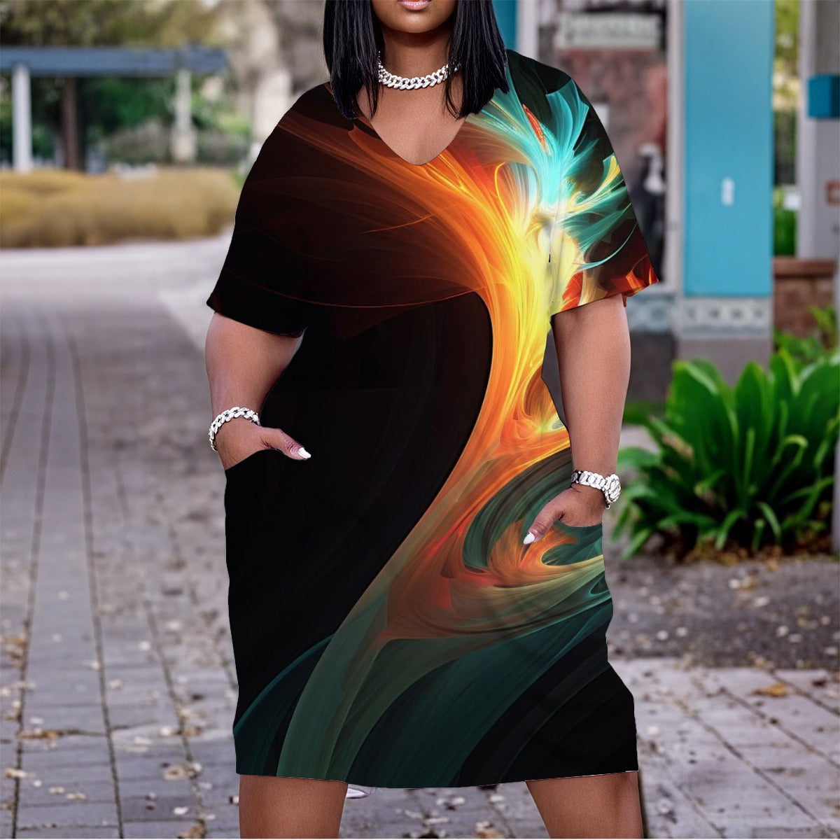 Women's Everyday Abstract V-Neck Short Sleeve Dress Plus Size