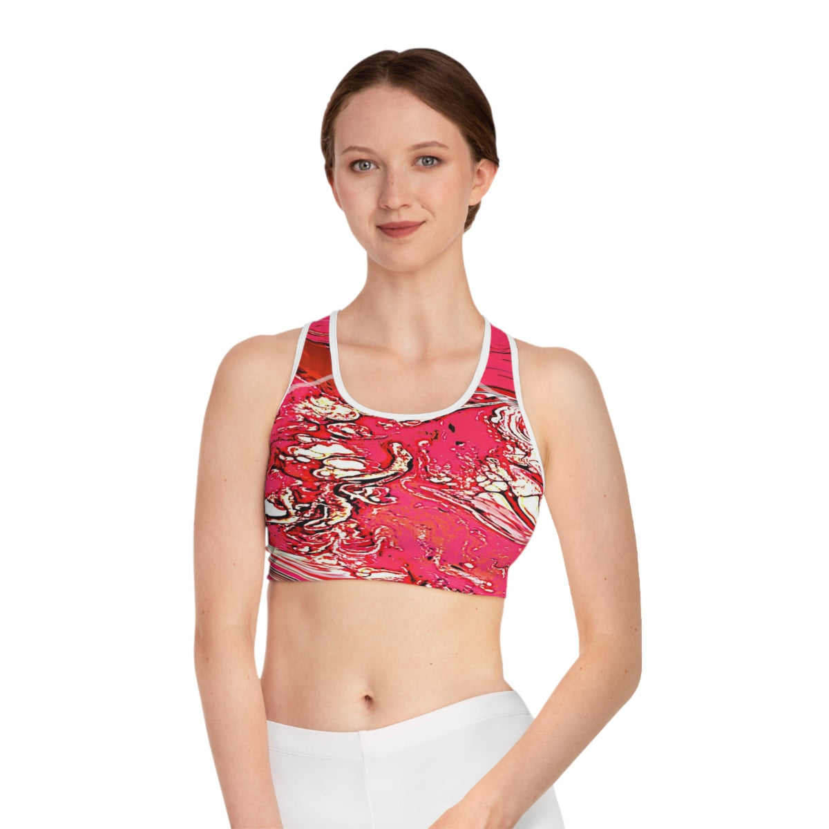 Women's High-Support Sports Bra | Pink with Black Stitch