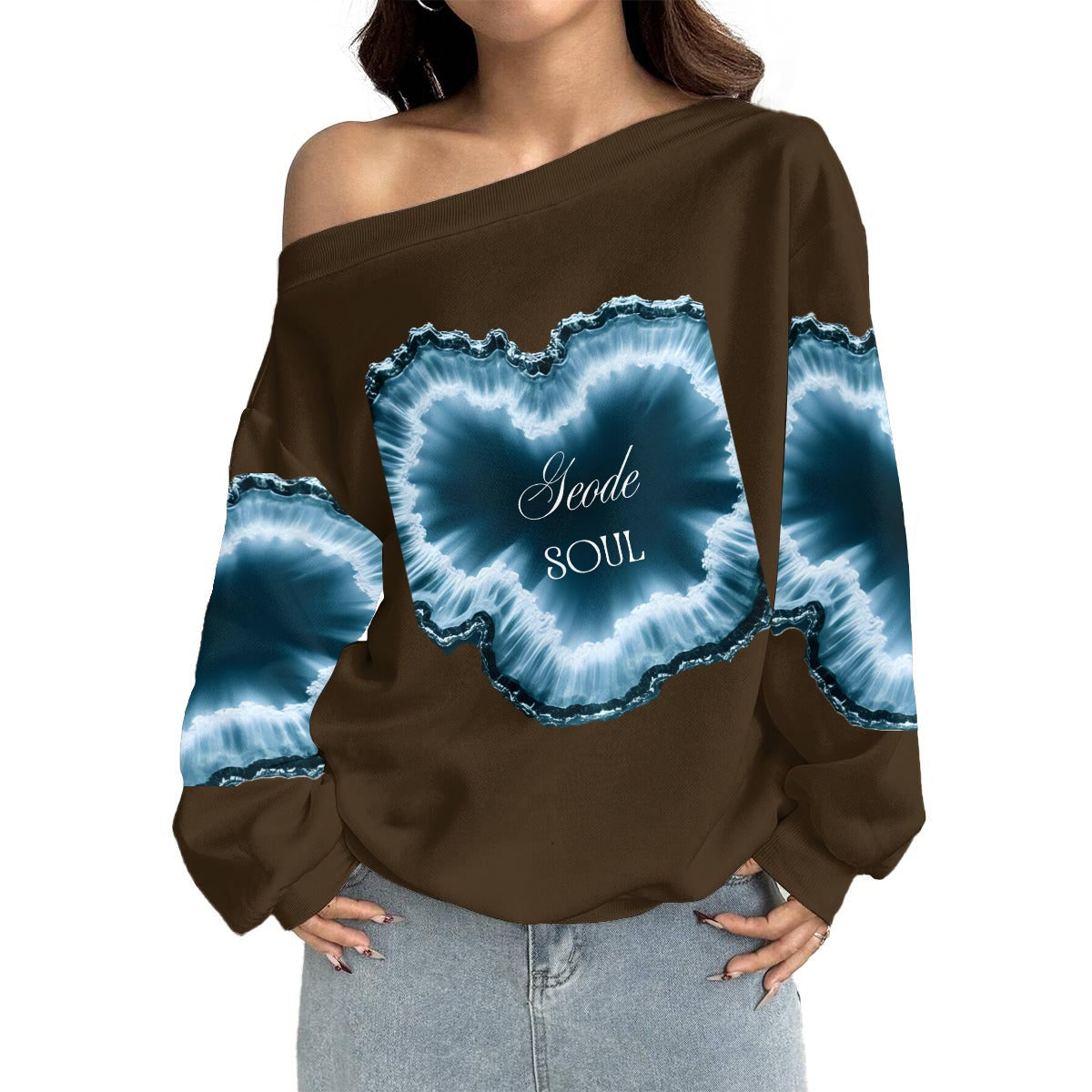 Ladies Off-Shoulder Sweatshirt with Micro-Fleece Lining