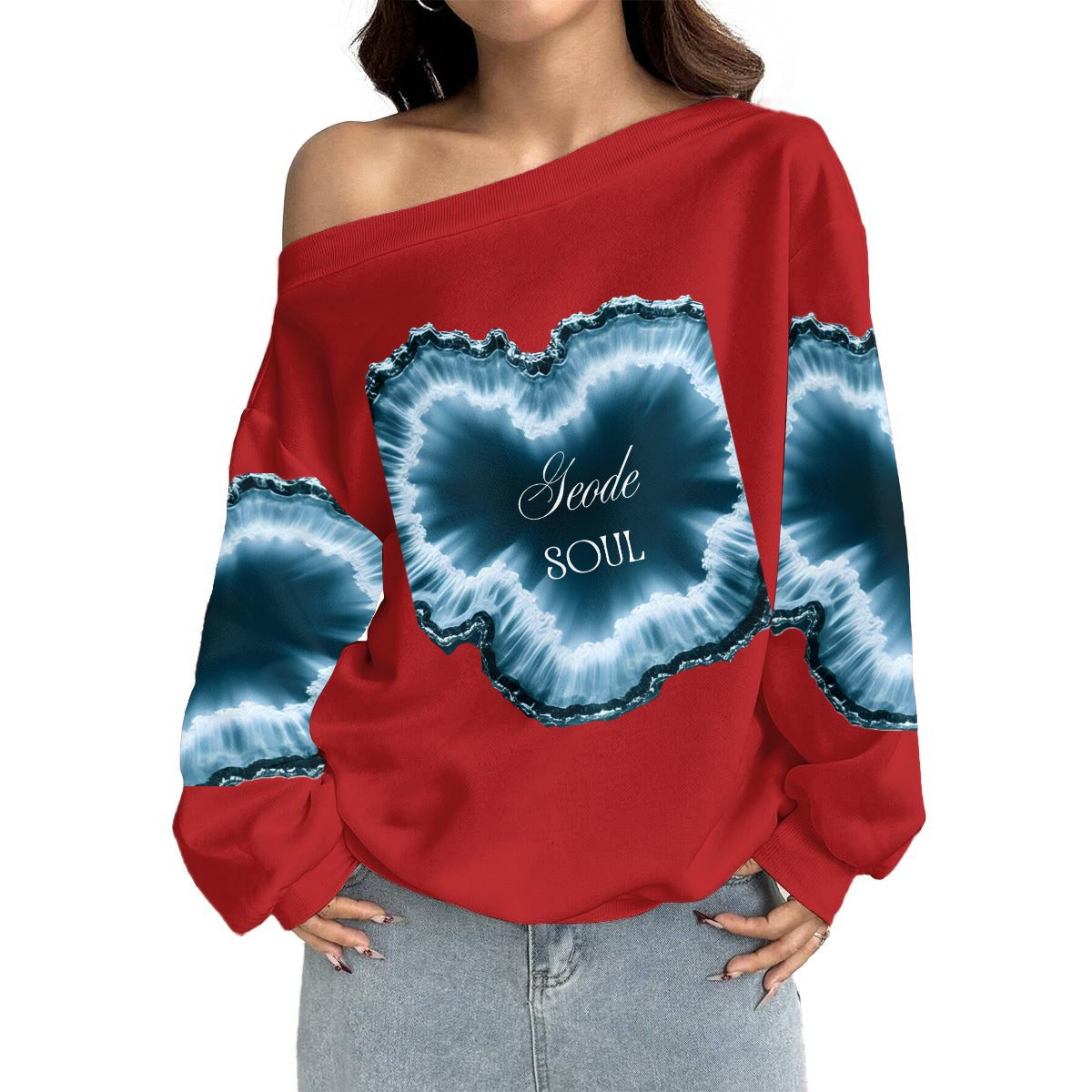Ladies Off-Shoulder Sweatshirt with Micro-Fleece Lining