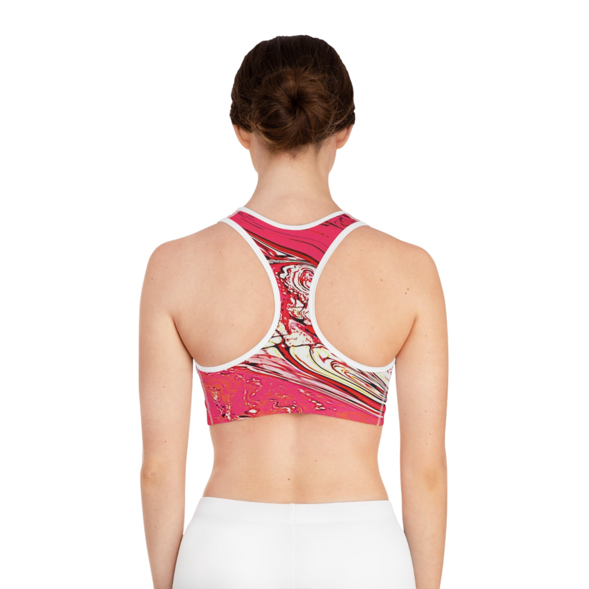 Women's High-Support Sports Bra | Pink with Black Stitch