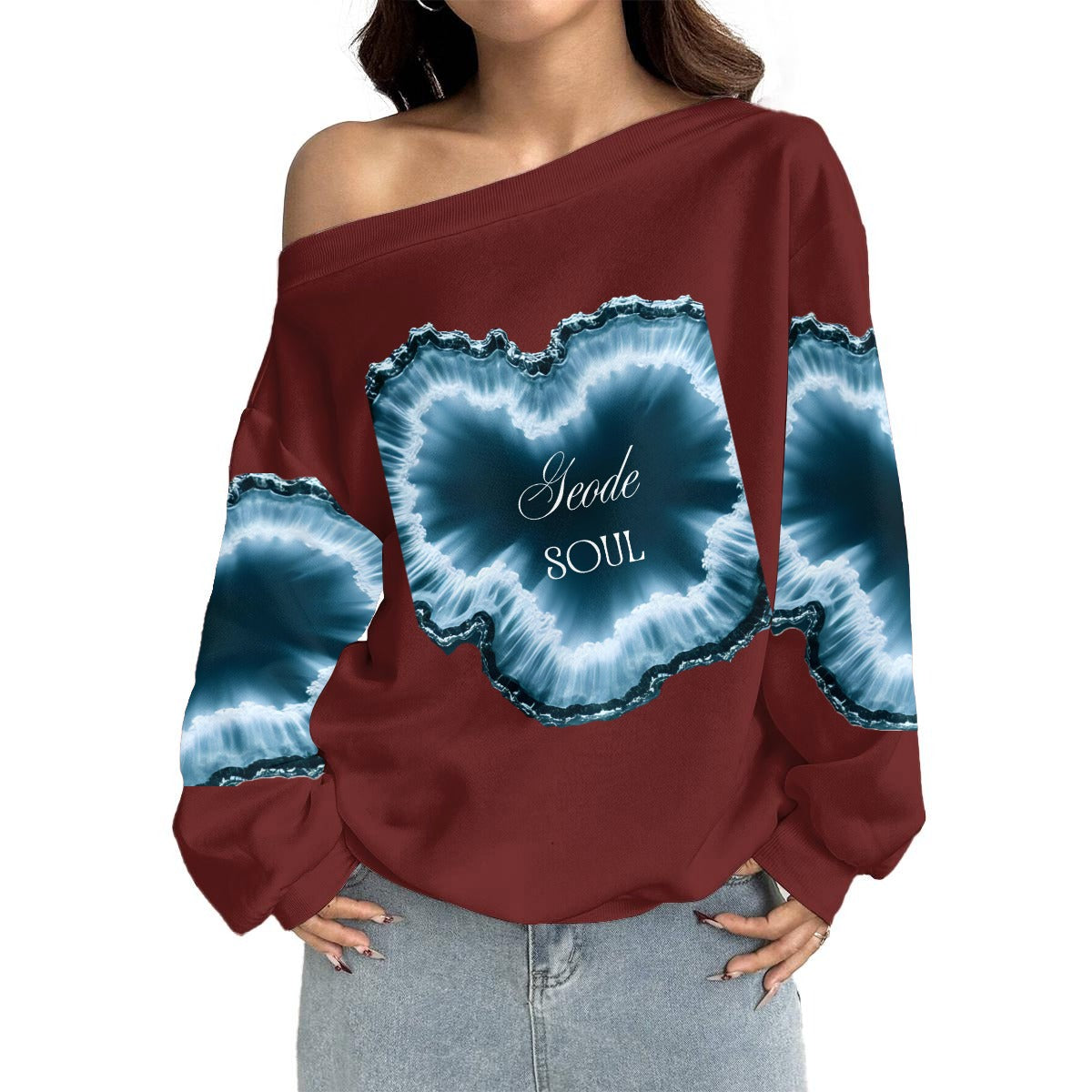 Ladies Off-Shoulder Sweatshirt with Micro-Fleece Lining