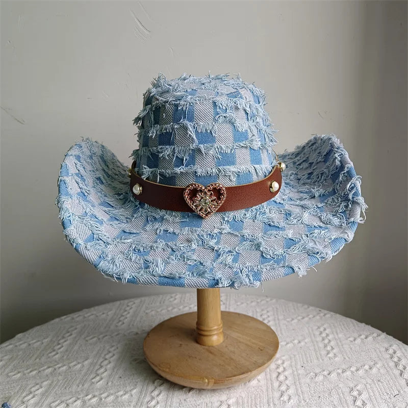 Prairie Sky Western Cowboy Hat – Soft Light Blue Checkered