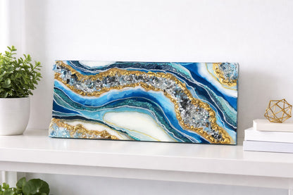 Blue Turquoise Geode Resin Wall Art – 20 x 10 Inches