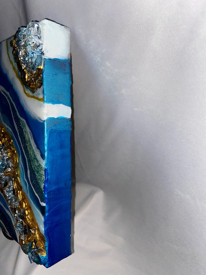 Blue Turquoise Geode Resin Wall Art – 20 x 10 Inches