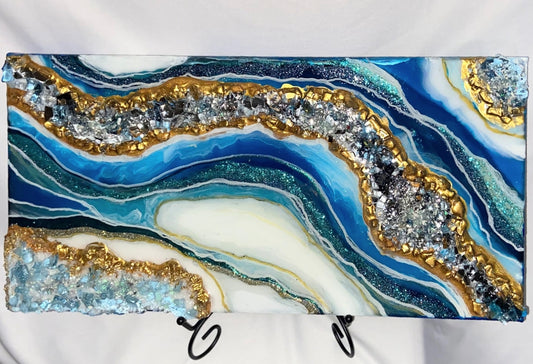 Blue Turquoise Geode Resin Wall Art – 20 x 10 Inches