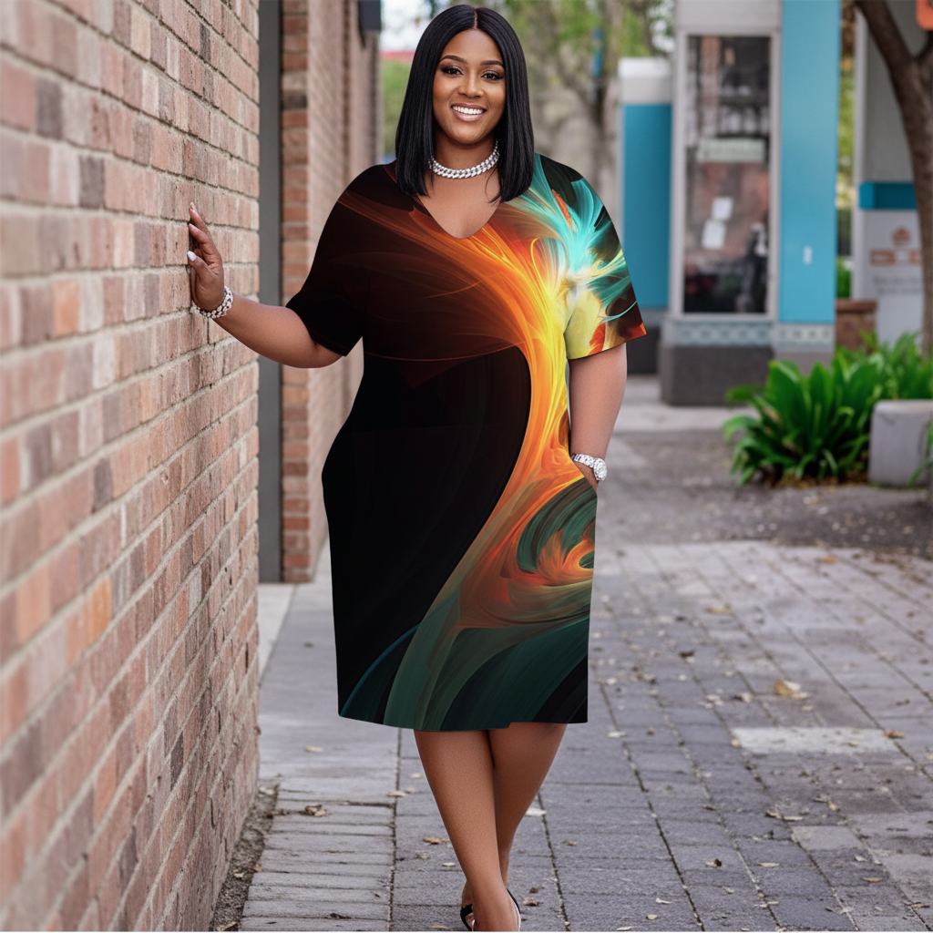 Women's Everyday Abstract V-Neck Short Sleeve Dress Plus Size
