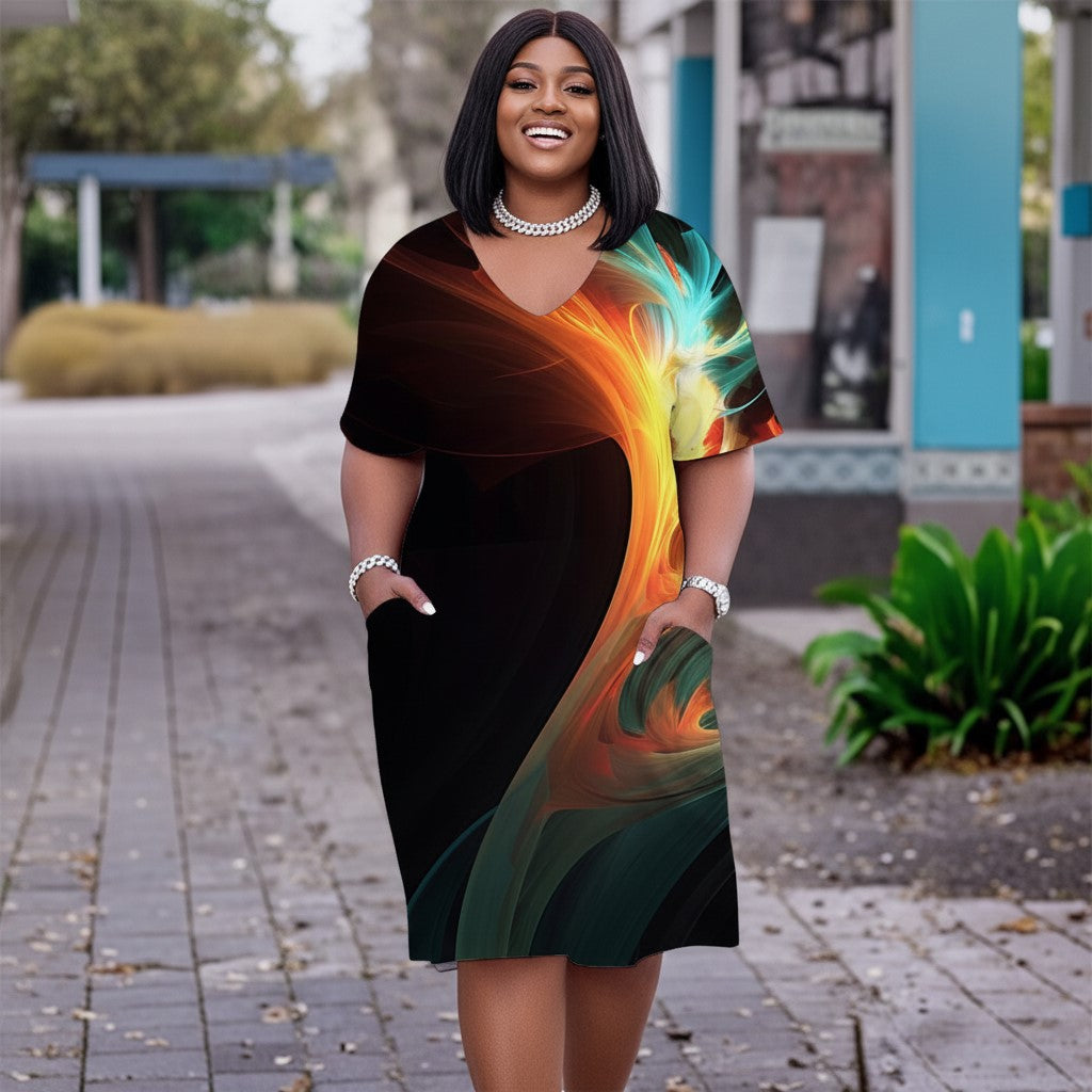 Women's Everyday Abstract V-Neck Short Sleeve Dress Plus Size