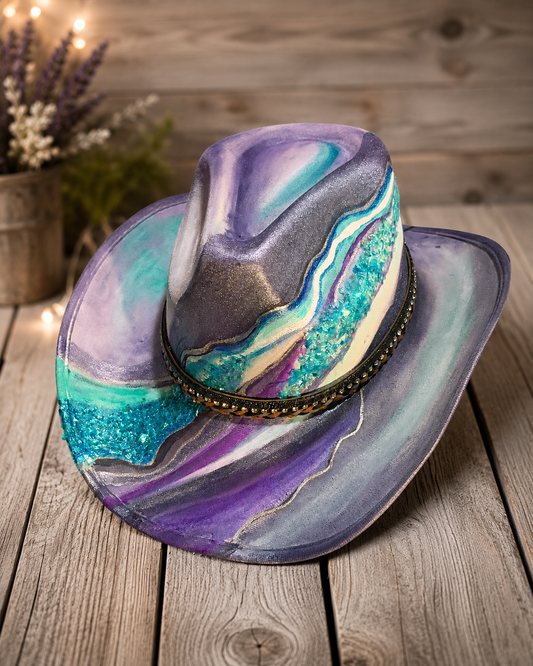 Oasis | Azure Collection | Hand-Painted One-of-a-Kind Cowboy Hat
