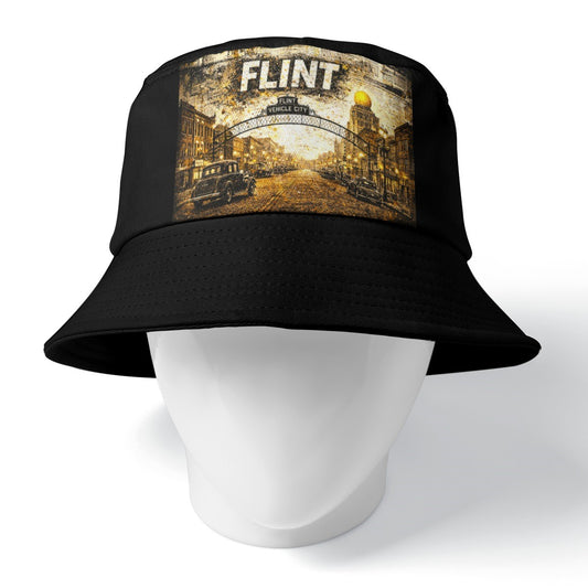 Flint Vintage City Graphic Bucket Hat – Black Streetwear Hat