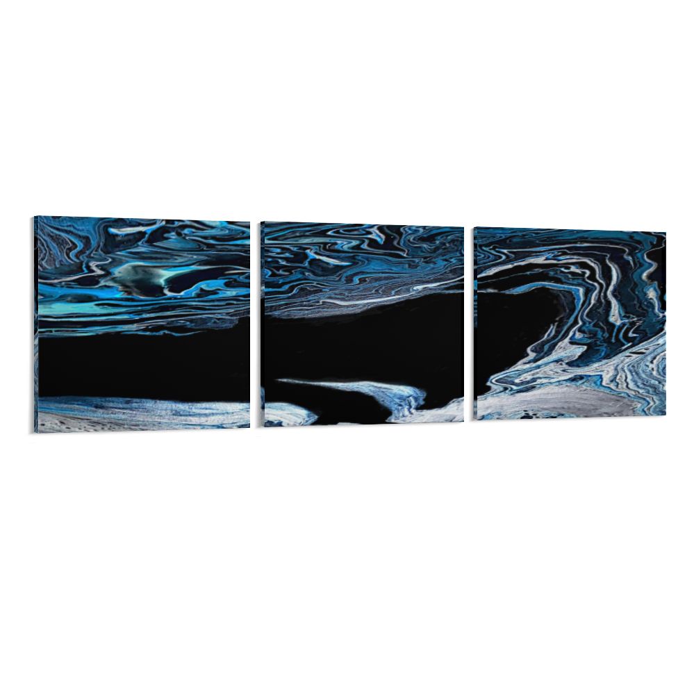 Canvas Set 3-piece Art Print, Blue Agate Fluid Artwork (square)