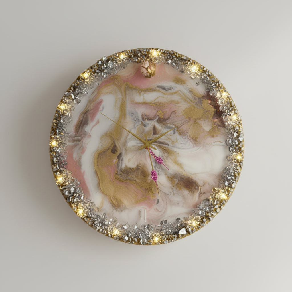 Luxe Blush Geode LED Clock – 20" Round