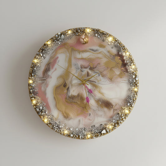 Luxe Blush Geode LED Clock – 20" Round