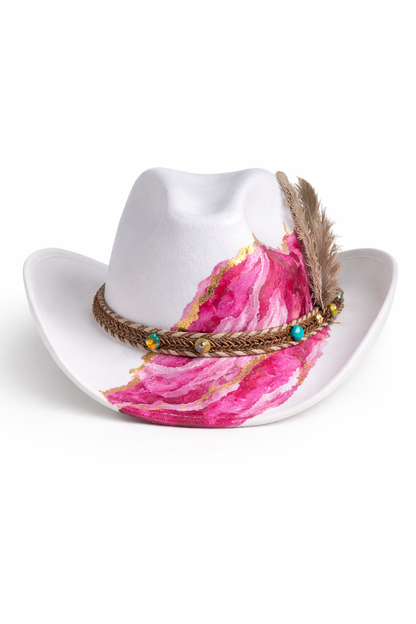 Geode Soul Custom Hand-Painted Deep-Pink Cowboy Hat