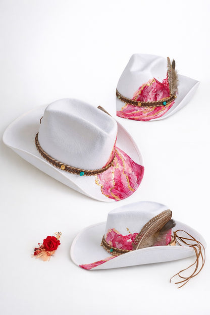 Geode Soul Custom Hand-Painted Deep-Pink Cowboy Hat