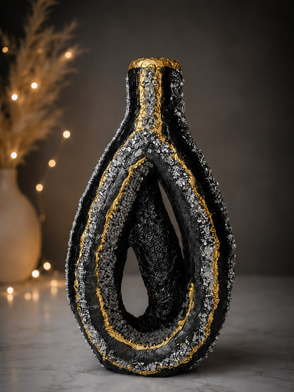 Vase – Black, Gold & Geode Decor, Glow Tealight