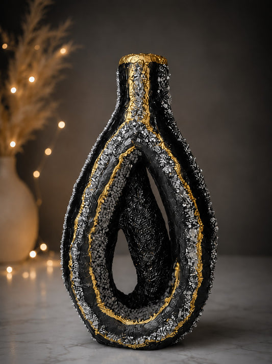 Vase – Black, Gold & Geode Decor, Glow Tealight