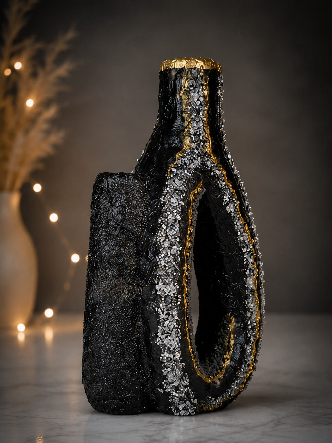 Vase – Black, Gold & Geode Decor, Glow Tealight