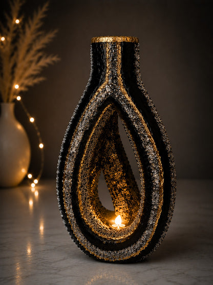Vase – Black, Gold & Geode Decor, Glow Tealight